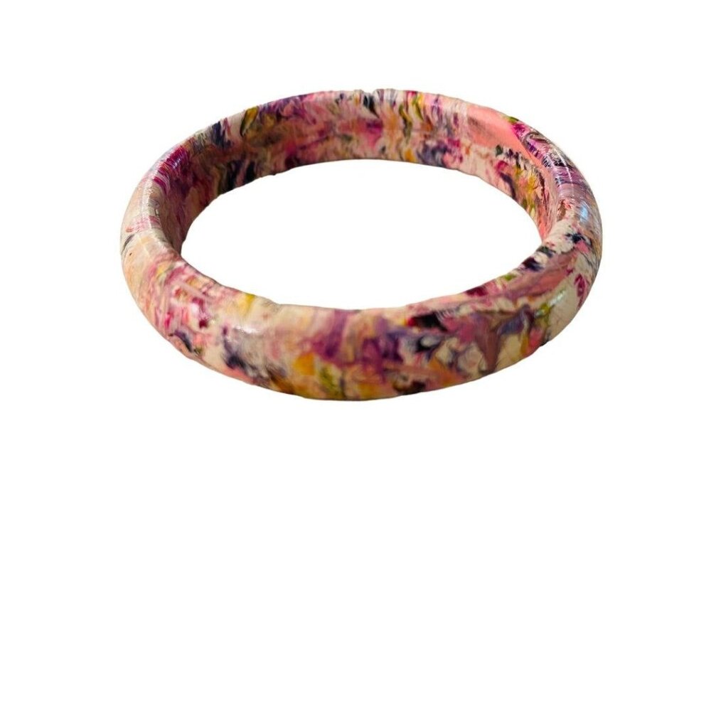 Small Painted Wooden Bangle‎ Bracelet Swirl Multicolor 2.1" Inside Diameter